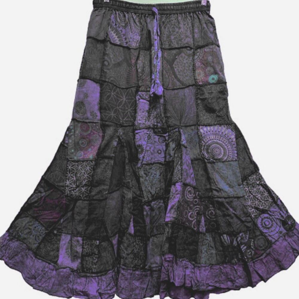 Washed boho hippy patchwork bohemian flared cotto… - image 1